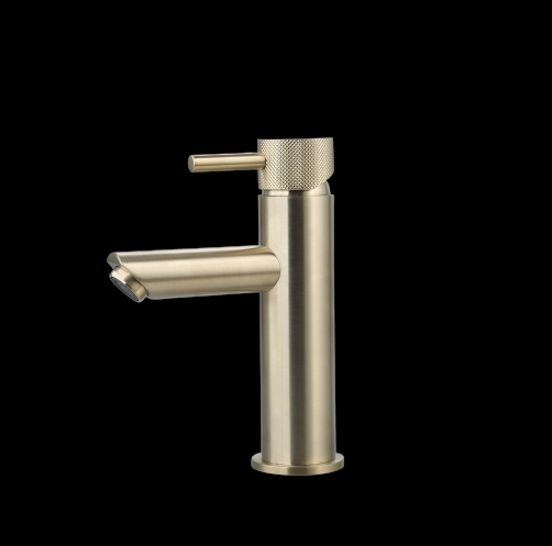 Wastafelmengkraan Mia Goud Geborsteld met geribbeld knop
