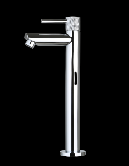 Fonteinkraan hoog rond Chroom met geribbeld knop