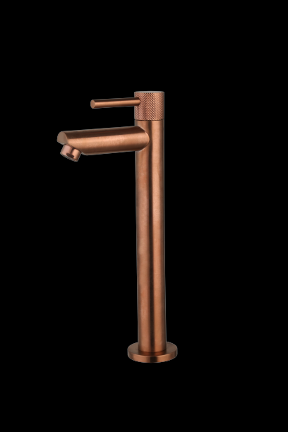 Fonteinkraan hoog rond Brons met geribbeld knop
