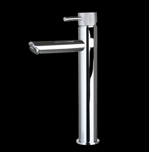 Wastafelmengkraan hoog rond Chroom met geribbeld knop