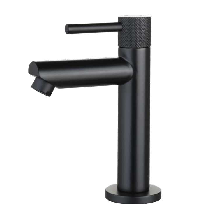 Fonteinkraan rond Mat Zwart met geribbeld knop