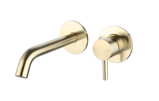Wastafelmengkraan inbouw met box rond Goud Geborsteld