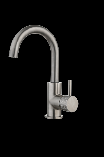 Wastafelmengkraan Largo met draaibare uitloop Gun Metal met geribbeld knop