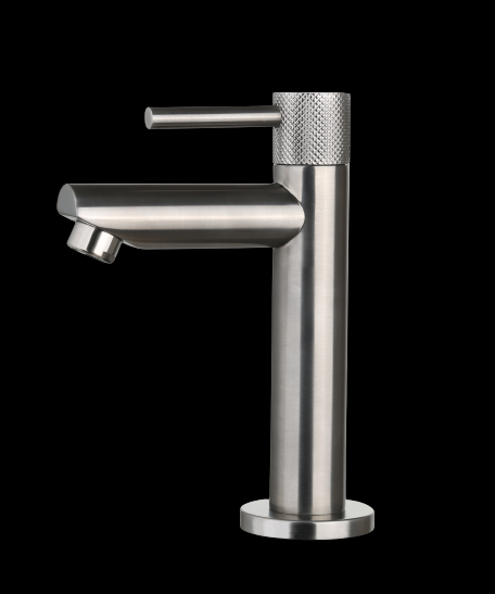 Fonteinkraan rond Gun Metal met geribbeld knop