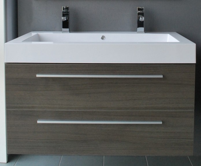 Badmeubelset met aluminium greep 100 Grey Oak zonder spiegel OP = OP