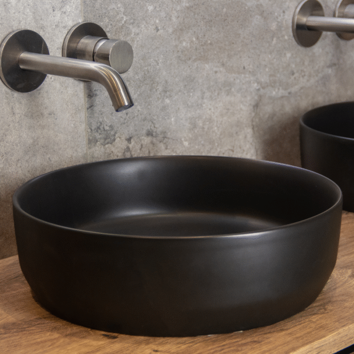 Waskom Keramiek Rond Victoria Color Line incl. clickwaste Mat Zwart