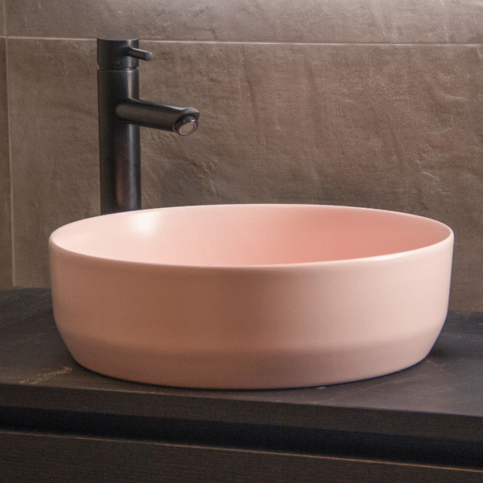 Waskom Keramiek Rond Victoria Color Line incl. clickwaste Mat Pastel Roze