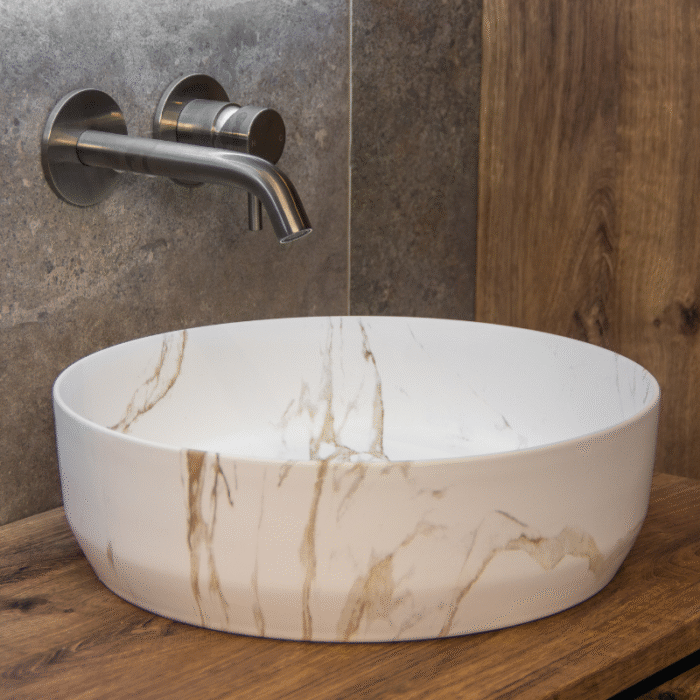Waskom Keramiek Rond Victoria Color Line incl. clickwaste Marmerlook Wit