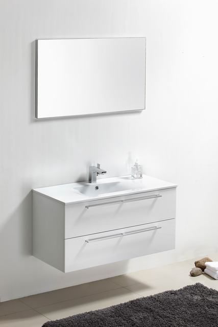 Badmeubelset met aluminium open greep 100 Hoogglans Wit zonder spiegel OP = OP