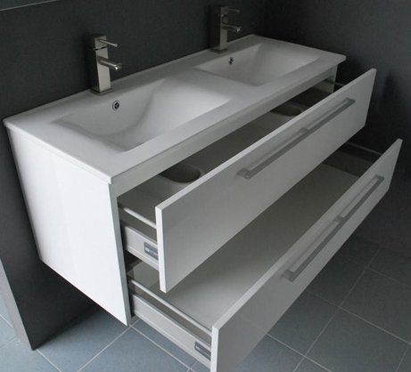 Badmeubelset met aluminium open greep 120 Hoogglans Wit zonder spiegel OP = OP