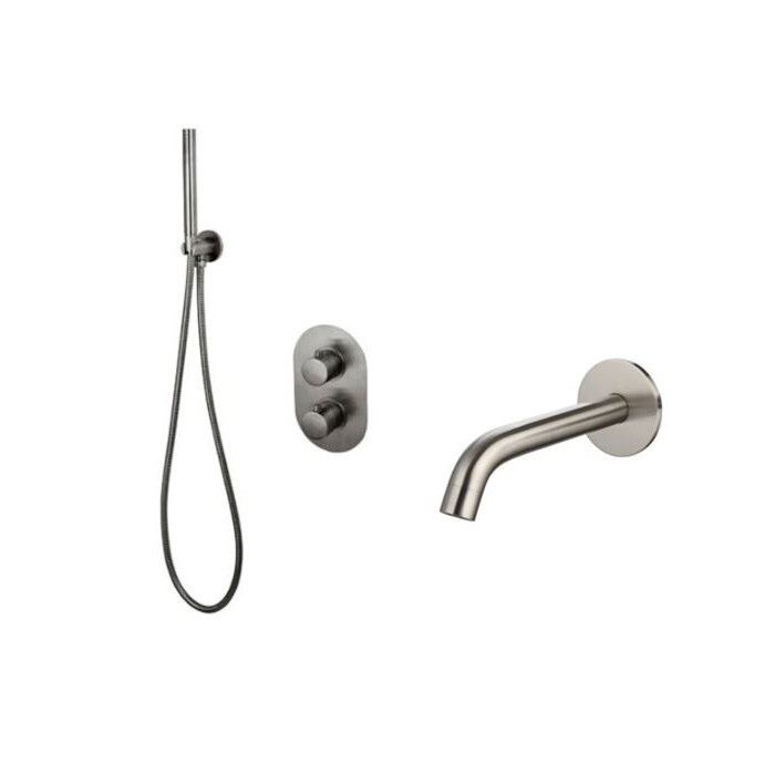 Badset inbouw met box thermostaat, muurbevestiging / doucheslang, staafhanddouche rond Gun Metal