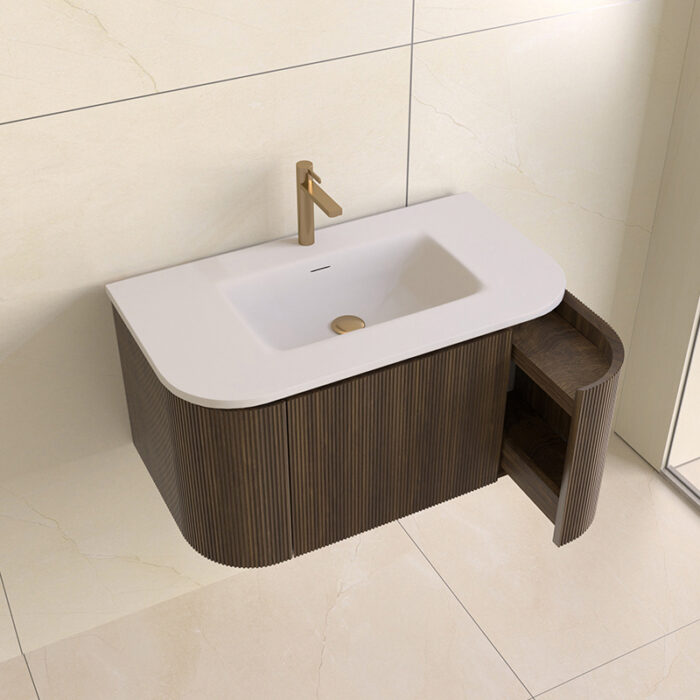 Badmeubelset Eleganza 80 SOlid Surface Dark Walnut zonder spiegel