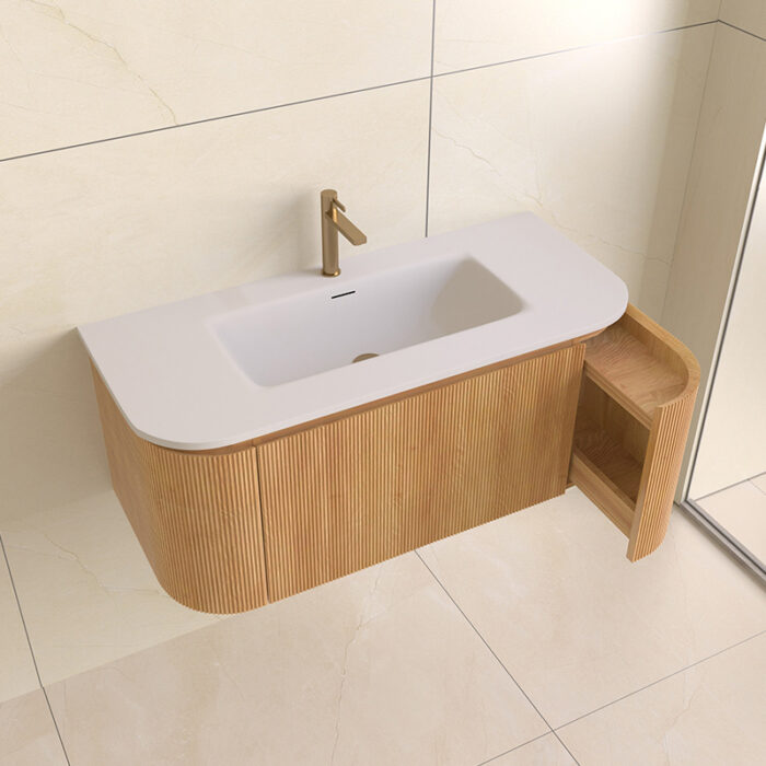 Badmeubelset Eleganza 100 Solid Surface Acacia zonder spiegel