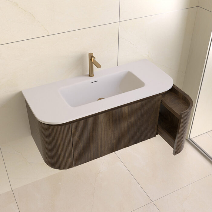 Badmeubelset Eleganza 100 Solid Surface Dark Walnut zonder spiegel