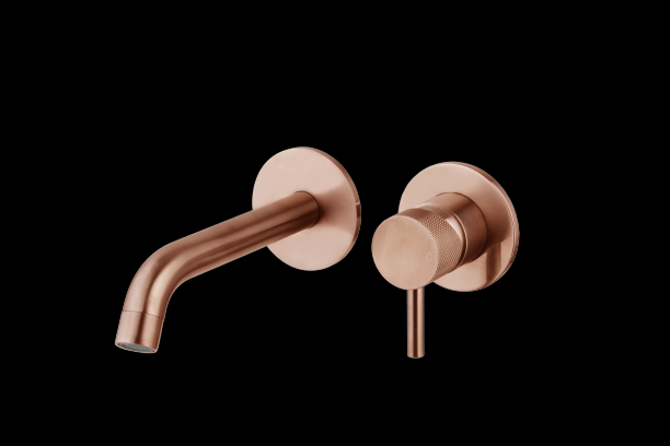 Wastafelmengkraan inbouw met box rond Brons met geribbeld knop