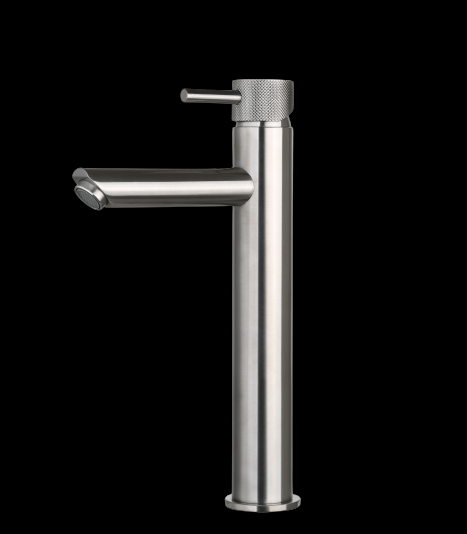 Wastafelmengkraan hoog rond Gun Metal met geribbeld knop