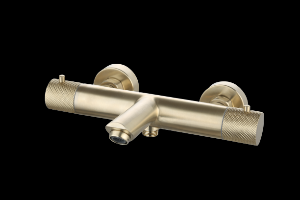 Badmengkraan thermostatisch rond Goud Geborsteld met geribbeld knop