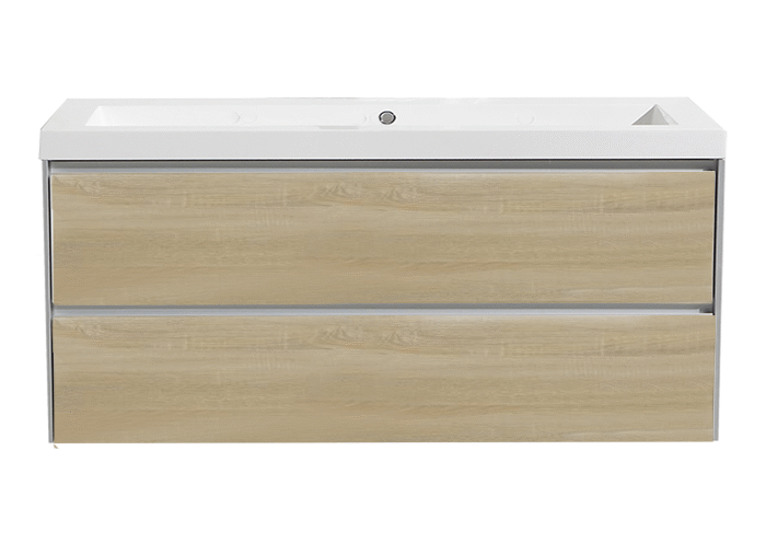 Badmeubelset greeploos 120 Light Wood zonder spiegel OP = OP