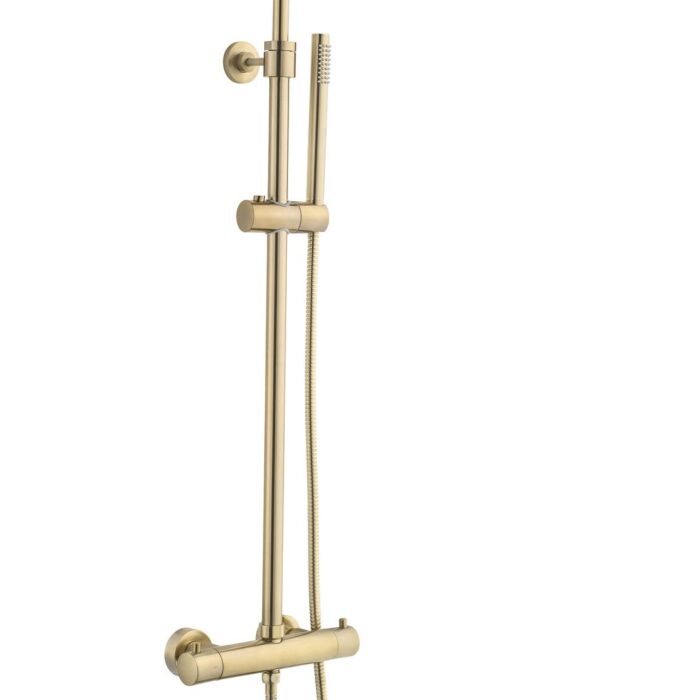 Doucheset thermostatisch (in hoogte verstelbaar) rond Goud Geborsteld douchekop 25 cm