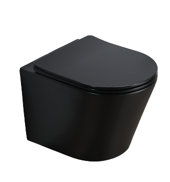 Wandcloset budget rimfree compact Mat Zwart met slim softclose en quickrelease zitting
