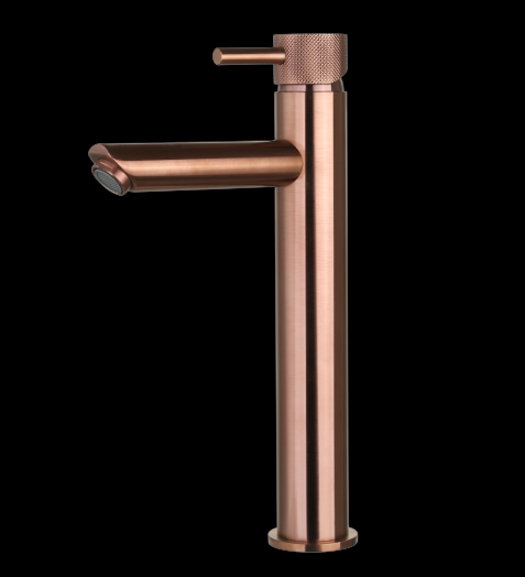 Wastafelmengkraan hoog rond Brons met geribbeld knop