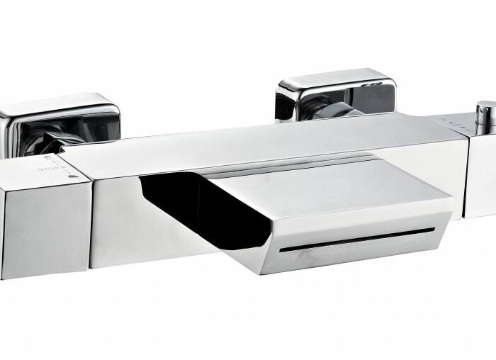 Badmengkraan thermostatisch met waterval uitloop vierkant Chroom OP = OP