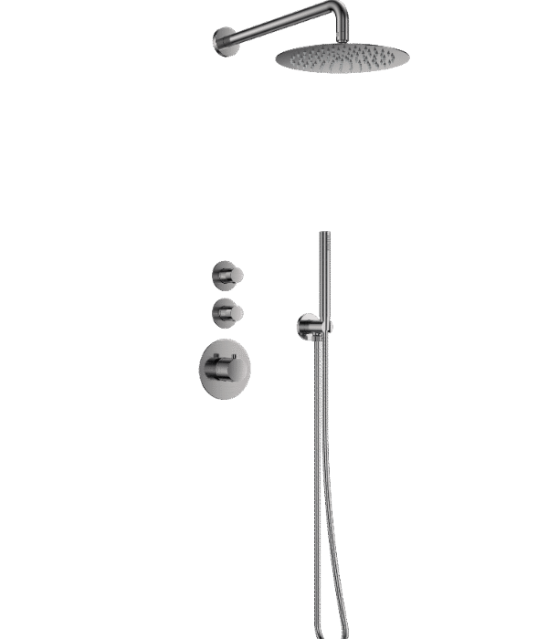 Doucheset inbouw deluxe met box thermostaat, muurbevestiging / douchekop 25 cm rond Gun Metal