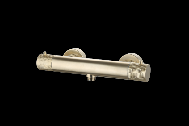 Douchemengkraan thermostatisch rond Goud Geborsteld met geribbeld knop