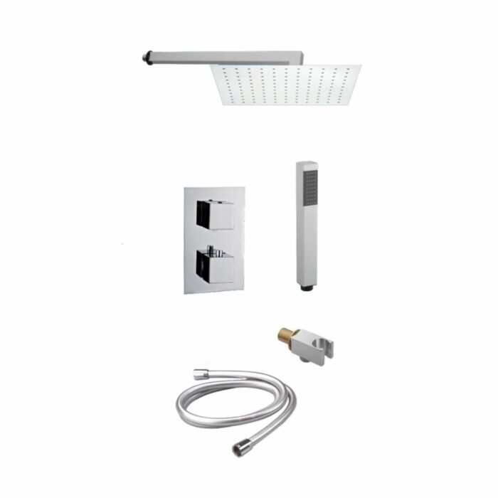 Doucheset inbouw met thermostaat, muurbevestiging / douchekop 20 cm vierkant Chroom OP = OP