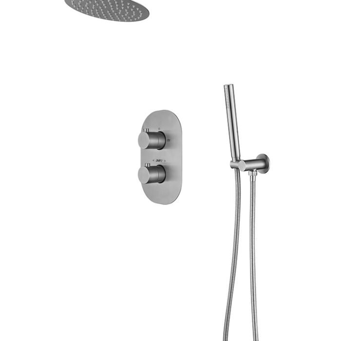 Doucheset inbouw met box thermostaat, muurbevestiging / douchekop 25 cm rond RVS