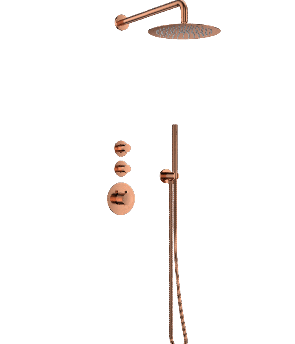 Doucheset inbouw deluxe met box thermostaat, muurbevestiging / douchekop 30 cm rond Brons