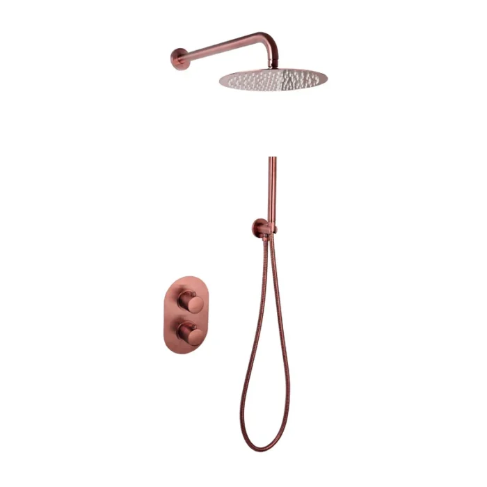 Doucheset inbouw met box thermostaat, muurbevestiging / douchekop 30 cm rond Brons