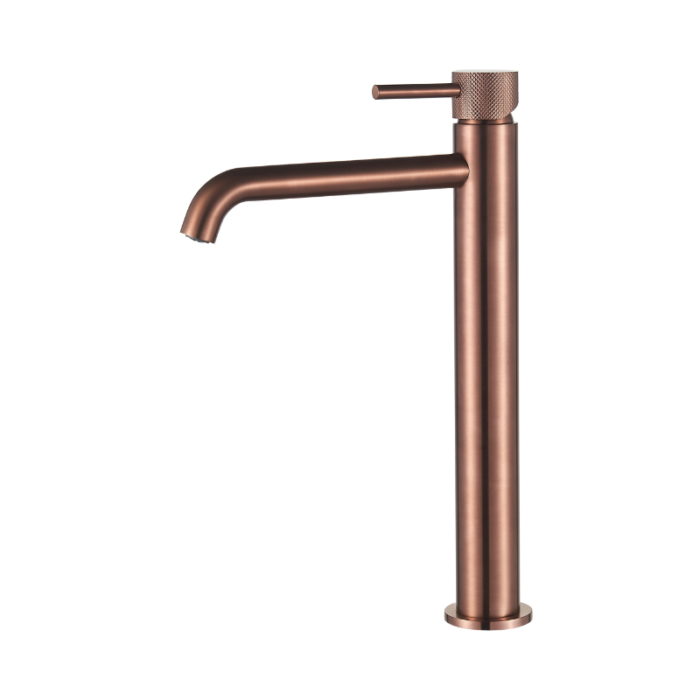 Wastafelmengkraan Slimline hoog rond Brons met geribbeld knop