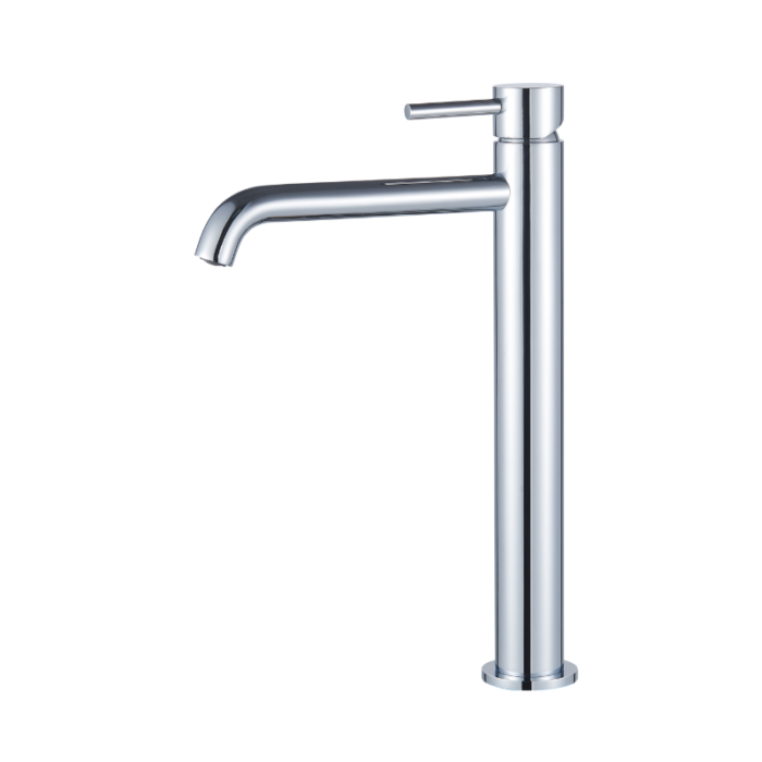Wastafelmengkraan Slimline hoog rond Chroom met geribbeld knop