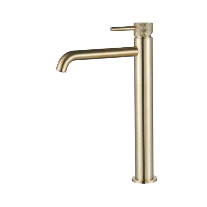 Wastafelmengkraan Slimline hoog rond Goud Geborsteld met geribbeld knop
