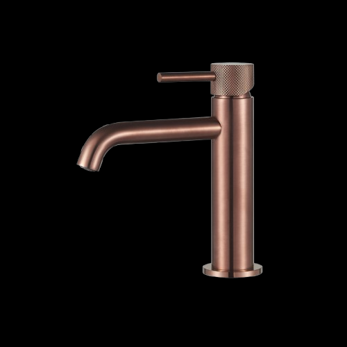 Wastafelmengkraan Slimline rond Brons met geribbeld knop