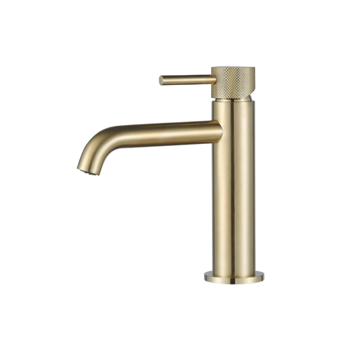 Wastafelmengkraan Slimline rond Goud Geborsteld met geribbeld knop