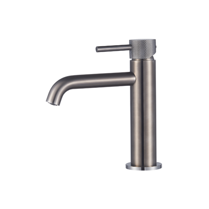 Wastafelmengkraan Slimline rond Gun Metal met geribbeld knop