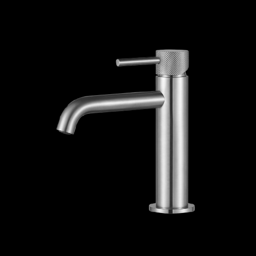 Wastafelmengkraan Slimline rond RVS met geribbeld knop