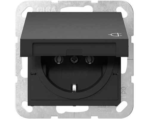 Gira System 55 stopcontact met klapdeksel zwart mat